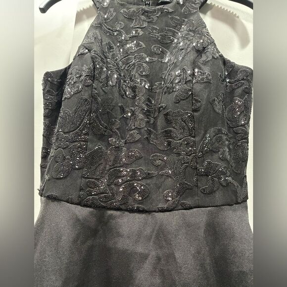 Windsor Black Formal Gala Dress Sz 4 Sequin Halter Top Dramatic Satin Skirt - Picture 2 of 9